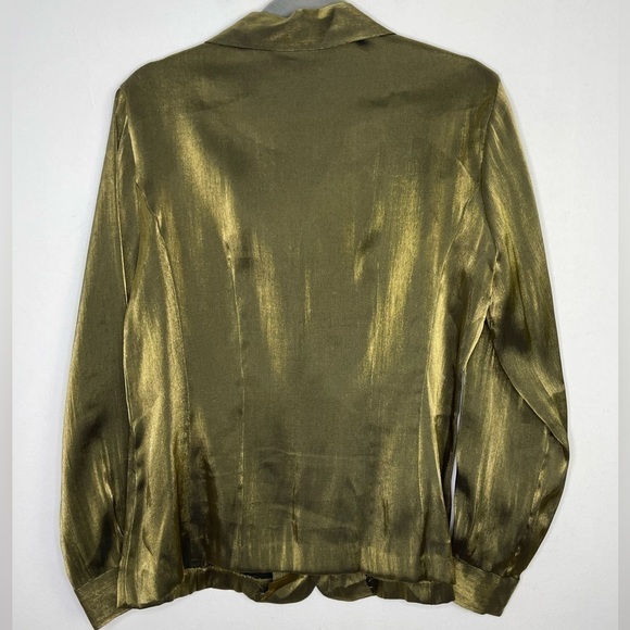 VINTAGE Liz Claiborne metallic sheen green bronze buttons down blouse - Picture 7 of 7